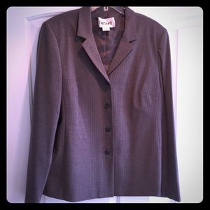 Women’s taupe pinstripe blazer.